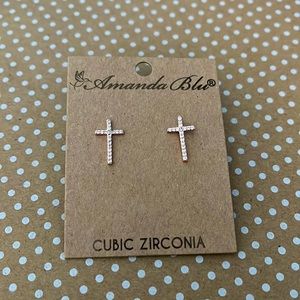 Rose-gold colored Cubic Zirconia Cross Earrings